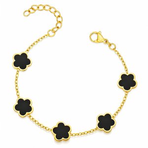 Armband „Schwarze Blumenwiese“ – 18K vergoldeter Edelstahl)