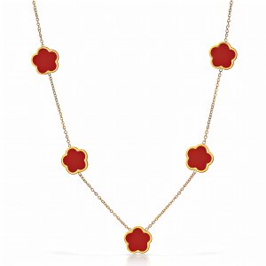 Halskette „Rote Blumenwiese“– 18K vergoldeter Edelstahl
