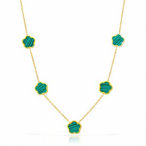 Halskette „Grüne Blumenwiese“– 18K vergoldeter Edelstahl