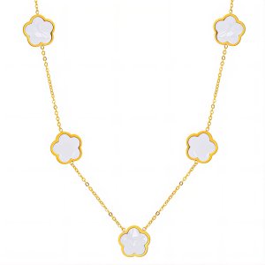 Halskette „Weiße Blumenwiese“, – 18K vergoldeter Edelstahl