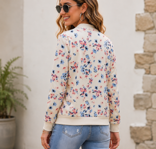 Florale Damen Bomberjacke „Blütenzauber“ – Leichte Übergangsjacke