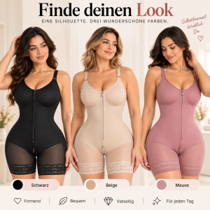 Damen Premium Ganzkörper-Shapewear – Figurformender Body mit Bauchkontrolle, Po-Polsterung & Frontreißverschluss