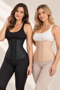 Damen Taillentrainer mit Hakenverschluss – Figurformender Waist Trainer mit verstellbarer Passform, Schwarz & Beige