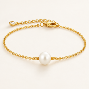 Perlenzauber Damen Armband – 18K vergoldeter Edelstahl mit weißer Perle | Elegantes Goldarmband für Damen
