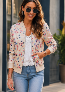 Blütenzauber Floral Bomberjacke für Damen – Frühlingsjacke.